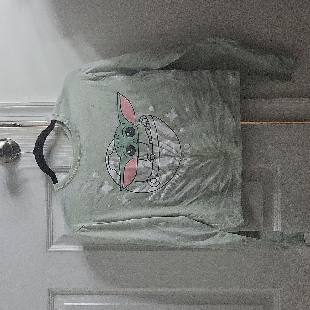 Pastel green, baby Yoda long sleeve shirt,  Star Wars brand, size medium